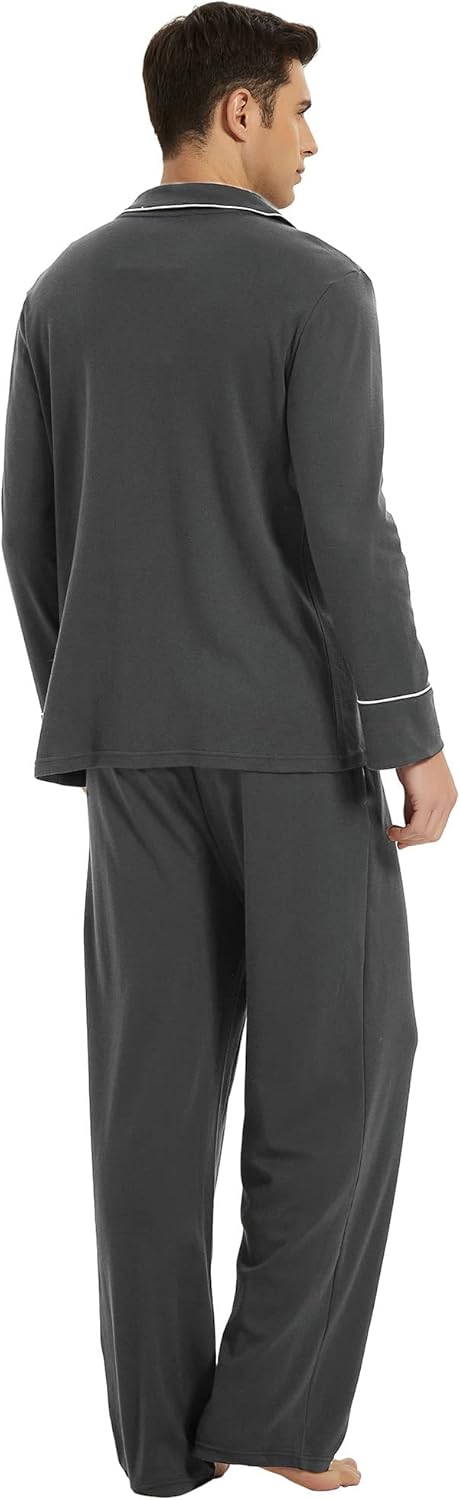 Heren Pyjama Set Lange Mouwen Klassiek Met Zijzakken 6
