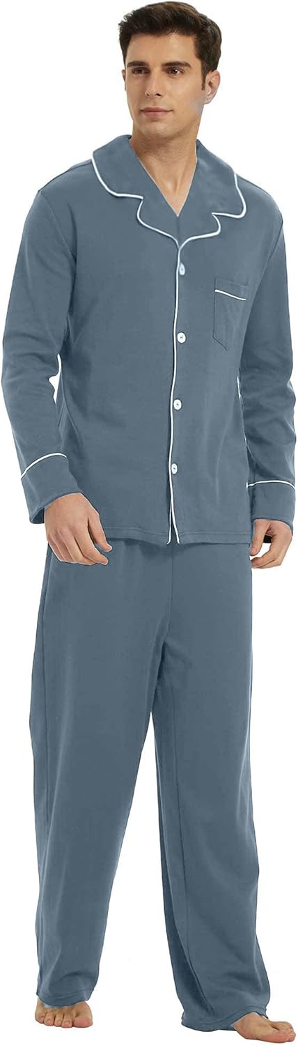 Heren Pyjama Set Lange Mouwen Klassiek Met Zijzakken 9