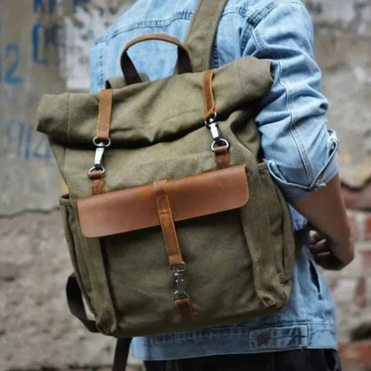 Heren Rugzak Roll Top Vintage Stijl 7