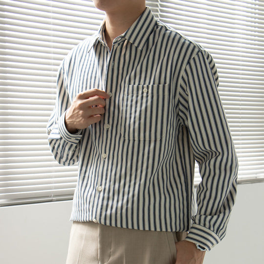 Heren Shirt met Lange Mouwen Gestreept Casual 4