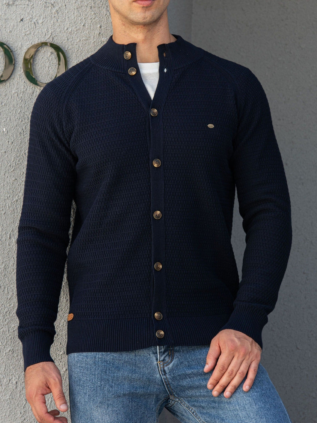 Heren Sweater met Opstaande Kraag en Knoopsluiting 1