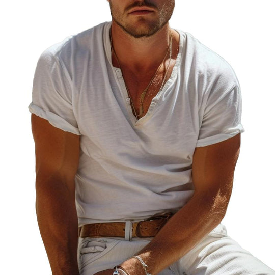 Heren T-shirt met Henley-kraag Casual 1