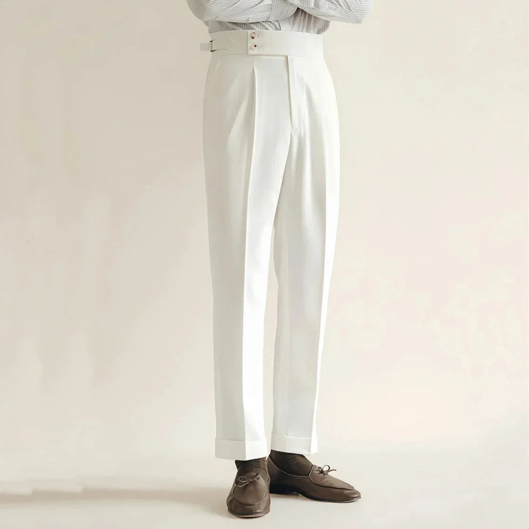 Heren Tailored Broek Hoog Taille Geplooide Voorkant 1