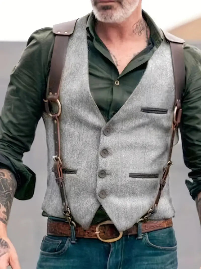 Heren Vintage V-hals Omkeerbare Vest 2