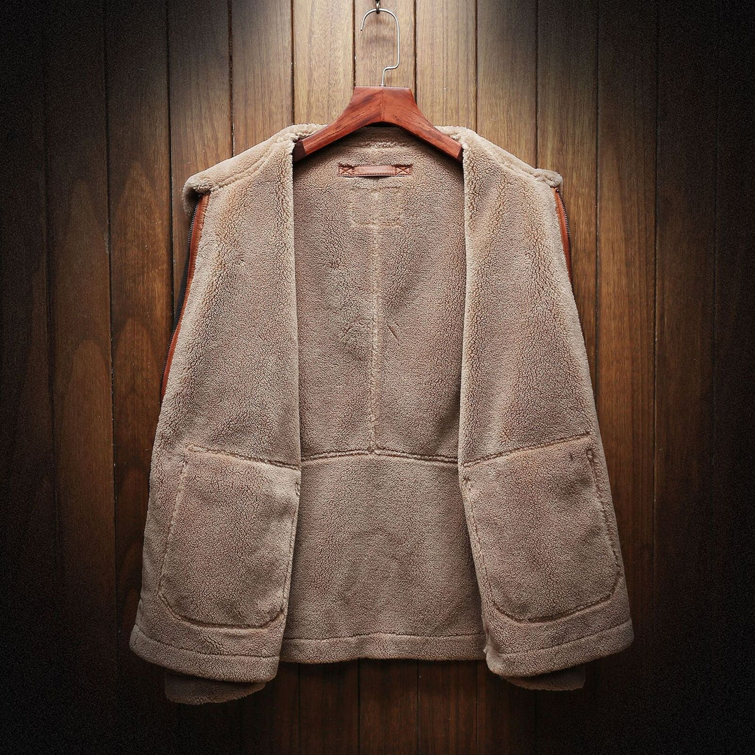 Heren Winterjas Vintage Suède Met Oversized Zakken Fleece Voering 2