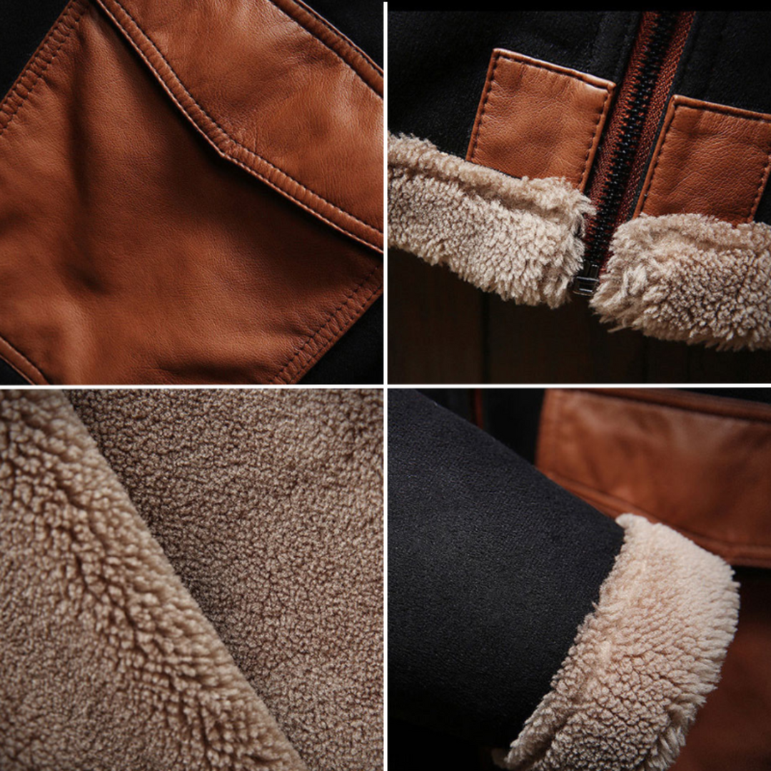 Heren Winterjas Vintage Suède Met Oversized Zakken Fleece Voering 3