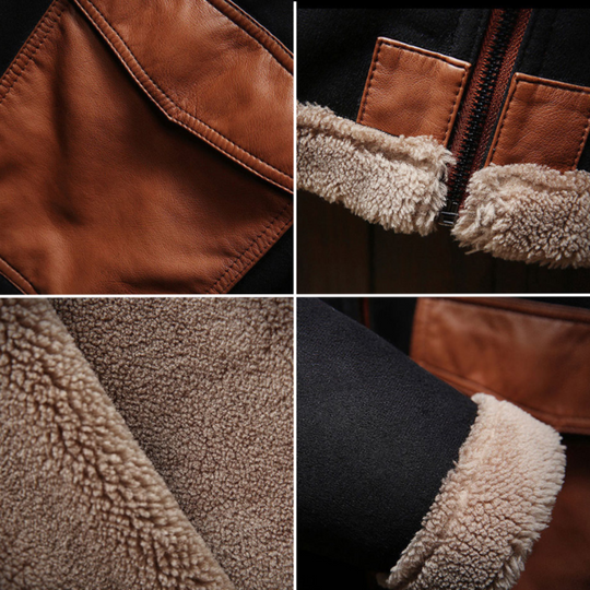 Heren Winterjas Vintage Suède Met Oversized Zakken Fleece Voering 3