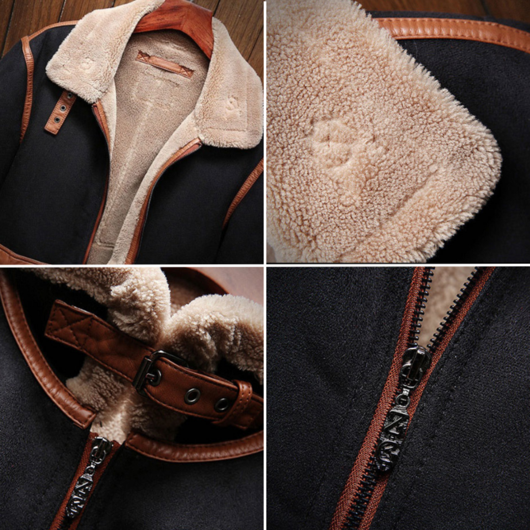 Heren Winterjas Vintage Suède Met Oversized Zakken Fleece Voering 4