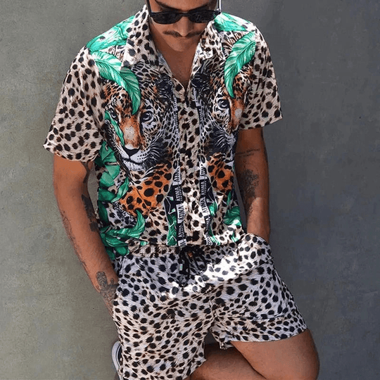 Heren Zomerset 3D Patchwork Design met Korte Mouwen en Comfortabele Shorts 3