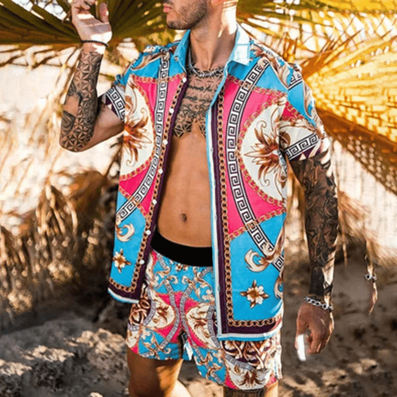 Heren Zomerset 3D Patchwork Design met Korte Mouwen en Comfortabele Shorts 4