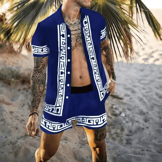 Heren Zomerset 3D Patchwork Design met Korte Mouwen en Comfortabele Shorts 5