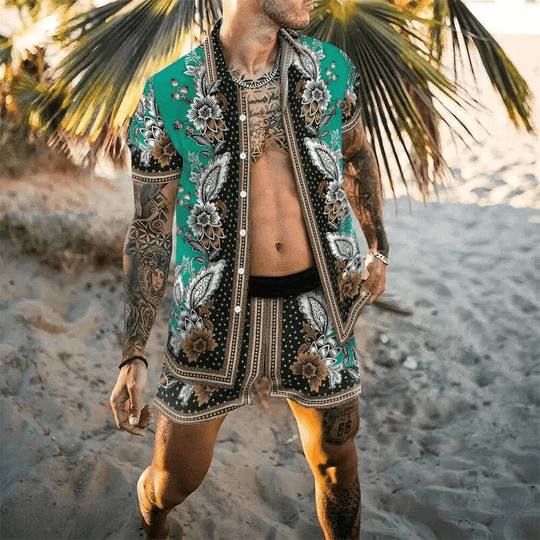 Heren Zomerset 3D Patchwork Design met Korte Mouwen en Comfortabele Shorts 7