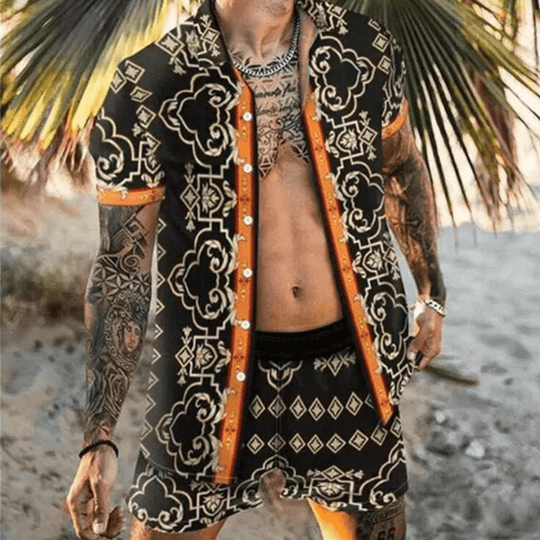 Heren Zomerset 3D Patchwork Design met Korte Mouwen en Comfortabele Shorts 9