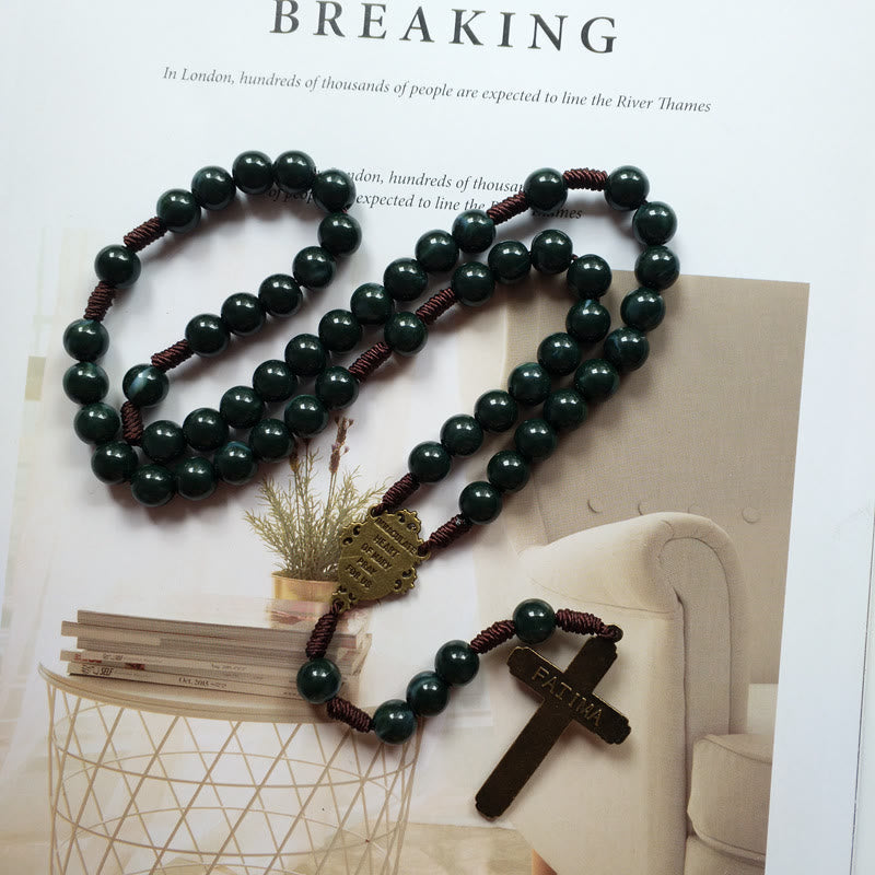 Heren en Dames Rozenkrans Ketting met Medaille en Mosagaat Design 1