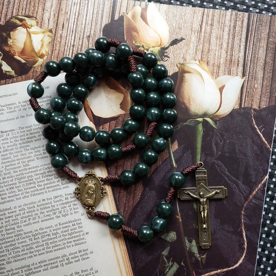 Heren en Dames Rozenkrans Ketting met Medaille en Mosagaat Design 4