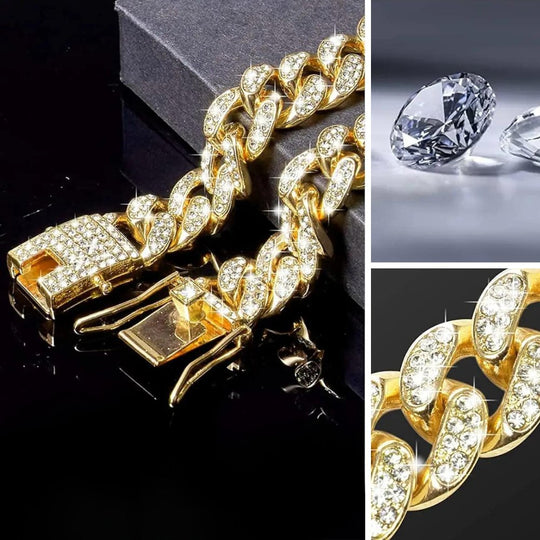 Hondenhalsband met Gouden Ketting en Zirkonia-diamanten 1