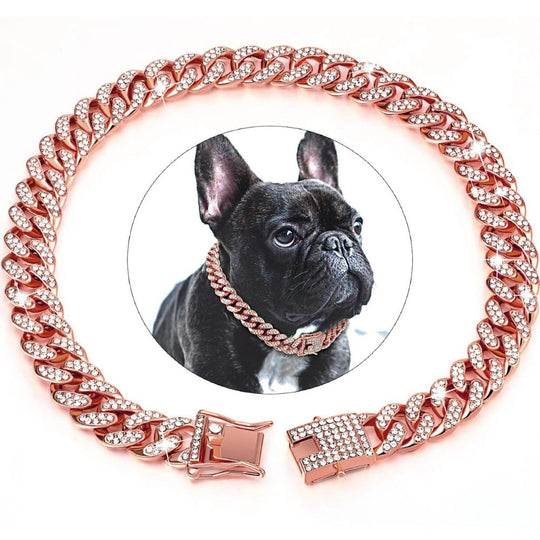 Hondenhalsband met Gouden Ketting en Zirkonia-diamanten 2