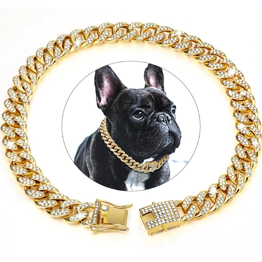Hondenhalsband met Gouden Ketting en Zirkonia-diamanten 3
