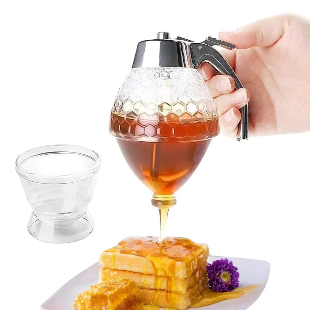 Honingdispenser met Glazen Basis en Verchroomde Handgreep voor Gemakkelijk Gieten 0