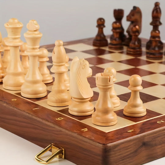 Houten Schaakspel Handgemaakt met Notenhouten Bord 2