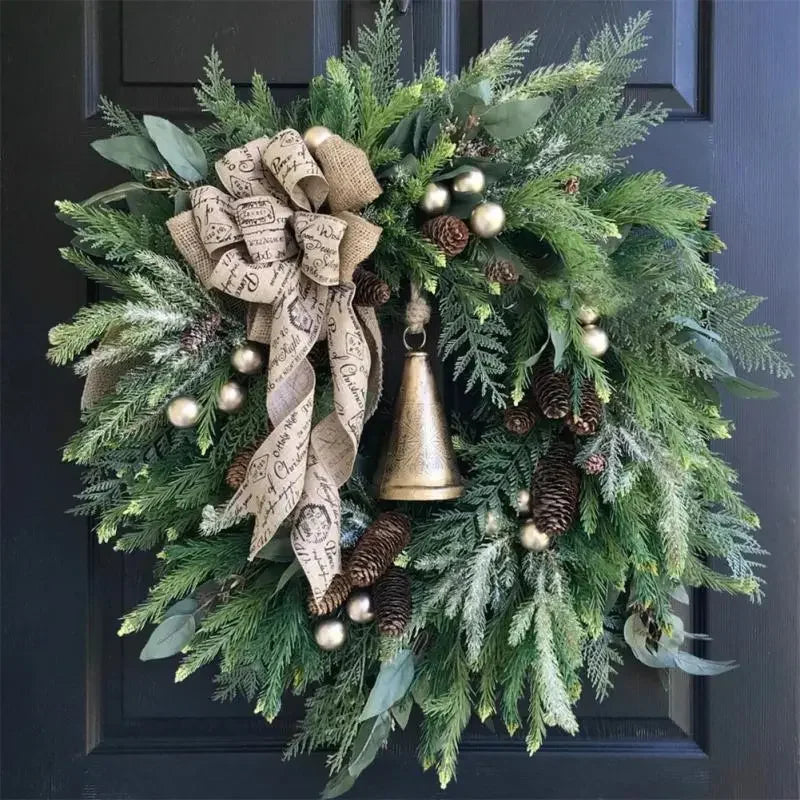 Kunstmatige Kerstkrans met Dennentakken en Jute Strik 0
