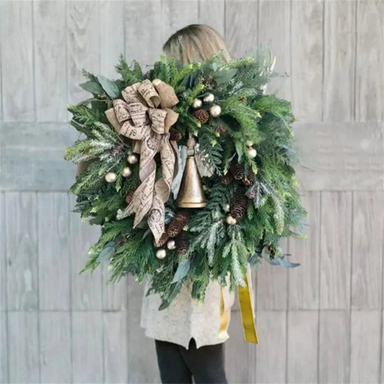 Kunstmatige Kerstkrans met Dennentakken en Jute Strik 2