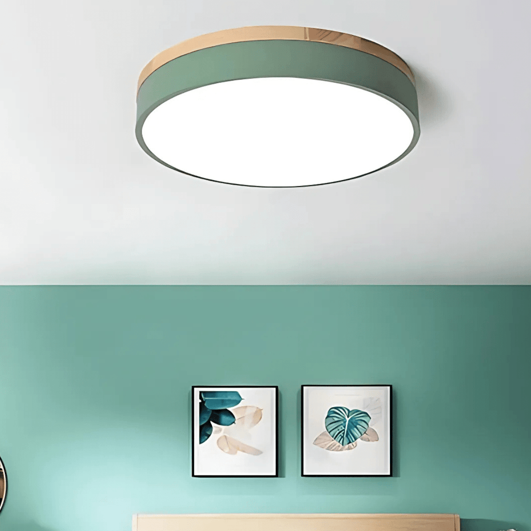 LED Plafondlamp met Natuurlijke Houtnerf en Groen Accent 4