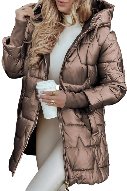 Lange Dames Jas Gewatteerd met Capuchon voor Winter 0