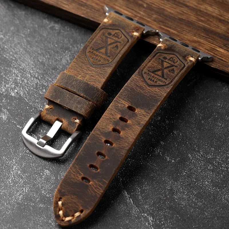 Leren Apple Watch Band Handgemaakt Vintage Stijl 5
