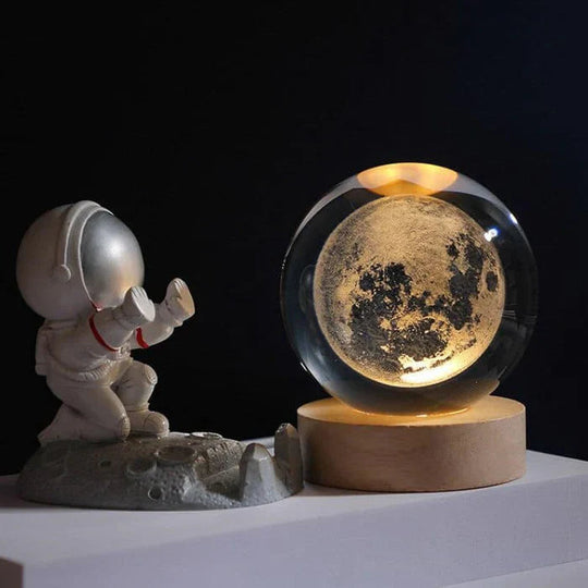 Lichtgevende Maan Kristallen Bol met Houten Basis 1