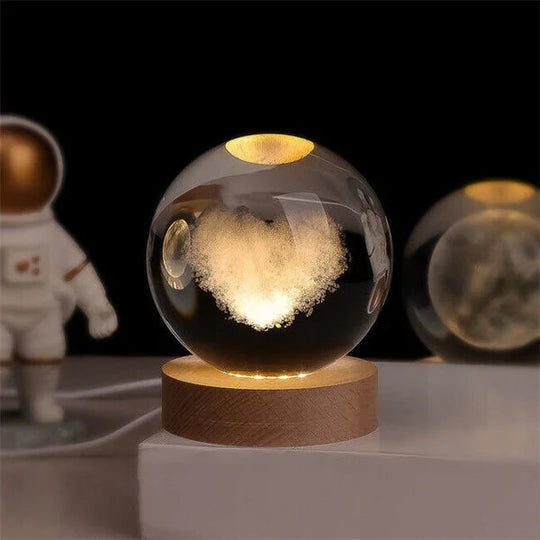 Lichtgevende Maan Kristallen Bol met Houten Basis 12