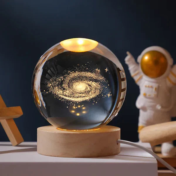 Lichtgevende Maan Kristallen Bol met Houten Basis 14