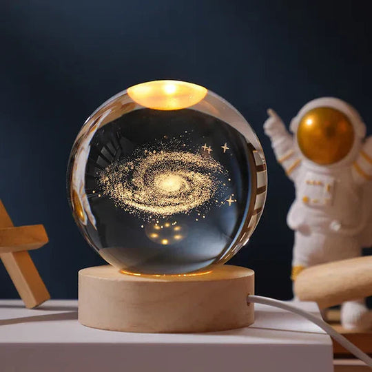 Lichtgevende Maan Kristallen Bol met Houten Basis 14
