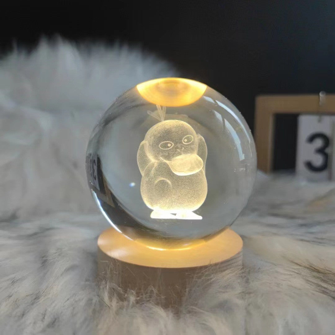 Lichtgevende Maan Kristallen Bol met Houten Basis 17