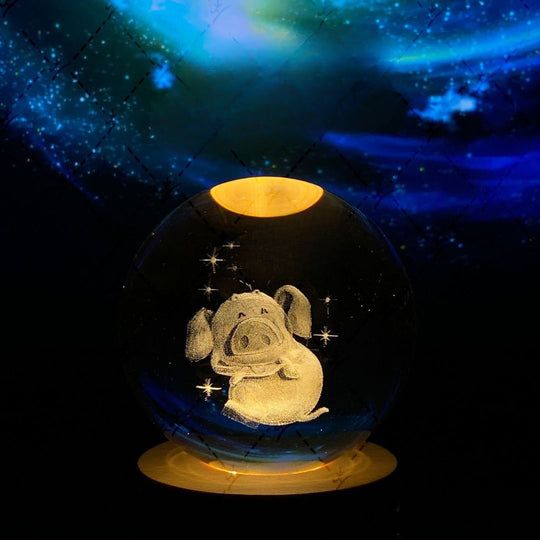 Lichtgevende Maan Kristallen Bol met Houten Basis 28