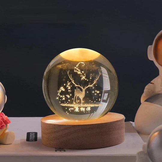 Lichtgevende Maan Kristallen Bol met Houten Basis 29