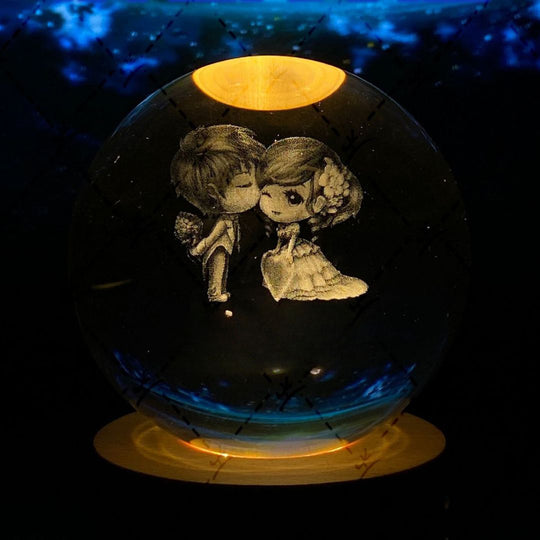 Lichtgevende Maan Kristallen Bol met Houten Basis 30