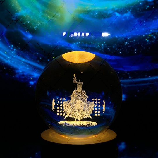 Lichtgevende Maan Kristallen Bol met Houten Basis 46