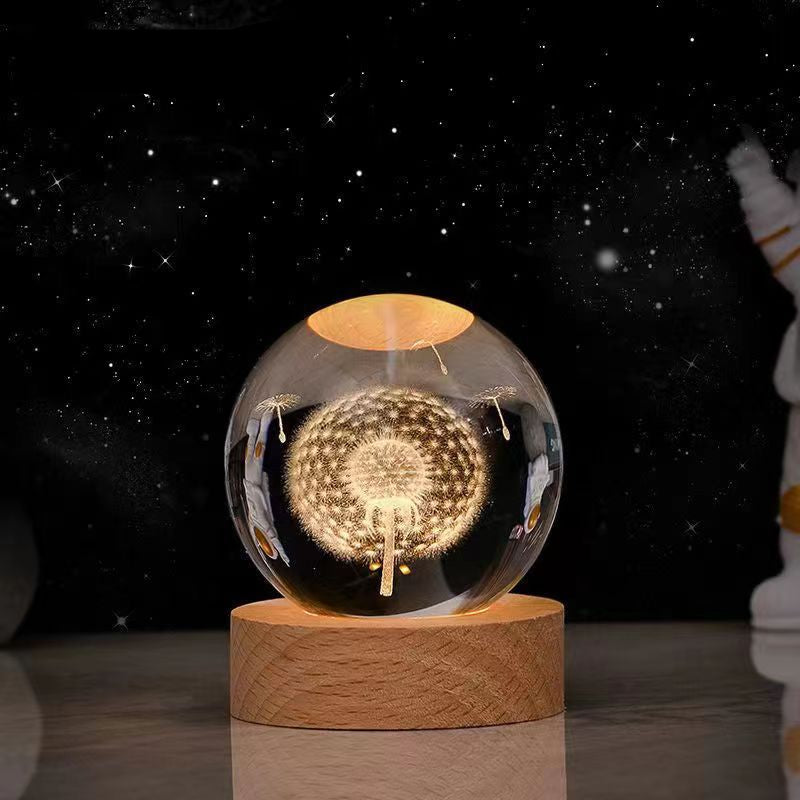 Lichtgevende Maan Kristallen Bol met Houten Basis 5