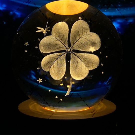 Lichtgevende Maan Kristallen Bol met Houten Basis 51