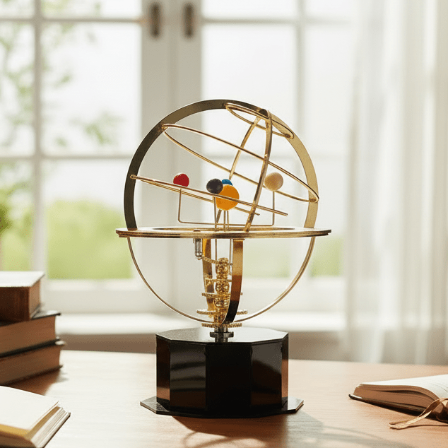 Messing Zonnestelseldisplay met 5 Nauwkeurig Vervaardigde Planeten 0