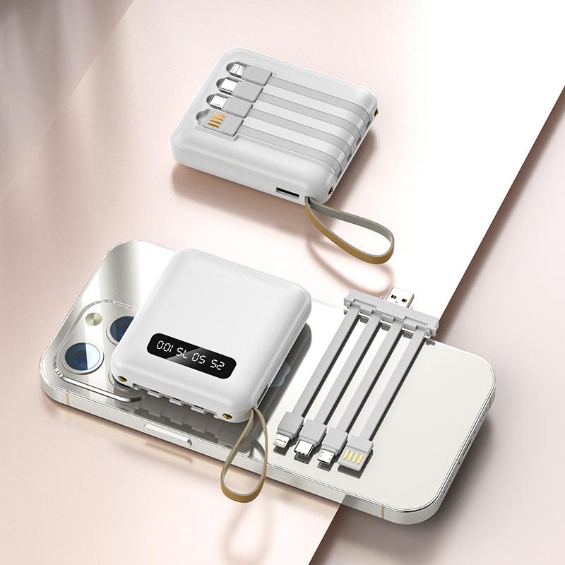 Mini Powerbank 20000 mAh Met Geïntegreerde Kabels Voor Draagbaar Opladen 0