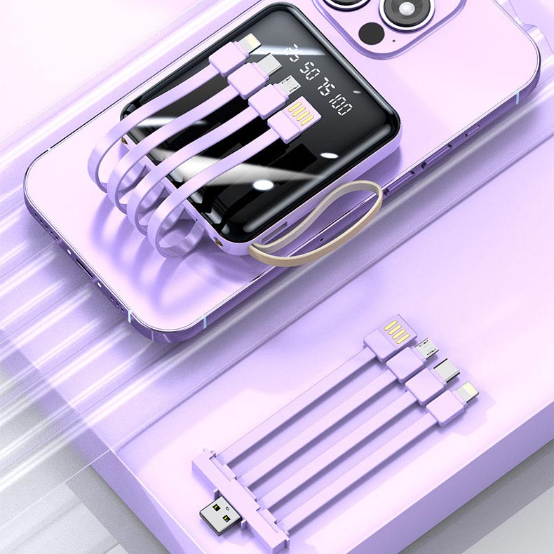 Mini Powerbank 20000 mAh Met Geïntegreerde Kabels Voor Draagbaar Opladen 7