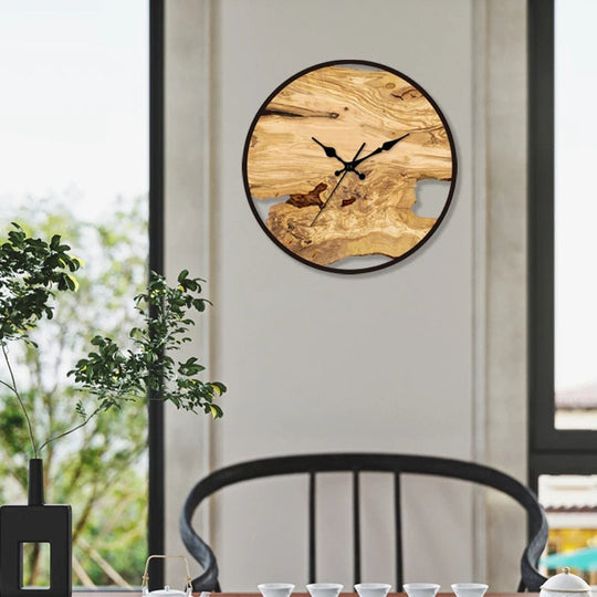 Moderne Wandklok Transparant met Houtinleg 2