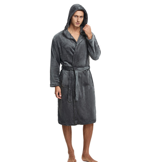 Heren Badjas Lange Fleece Met Ruime Zakken