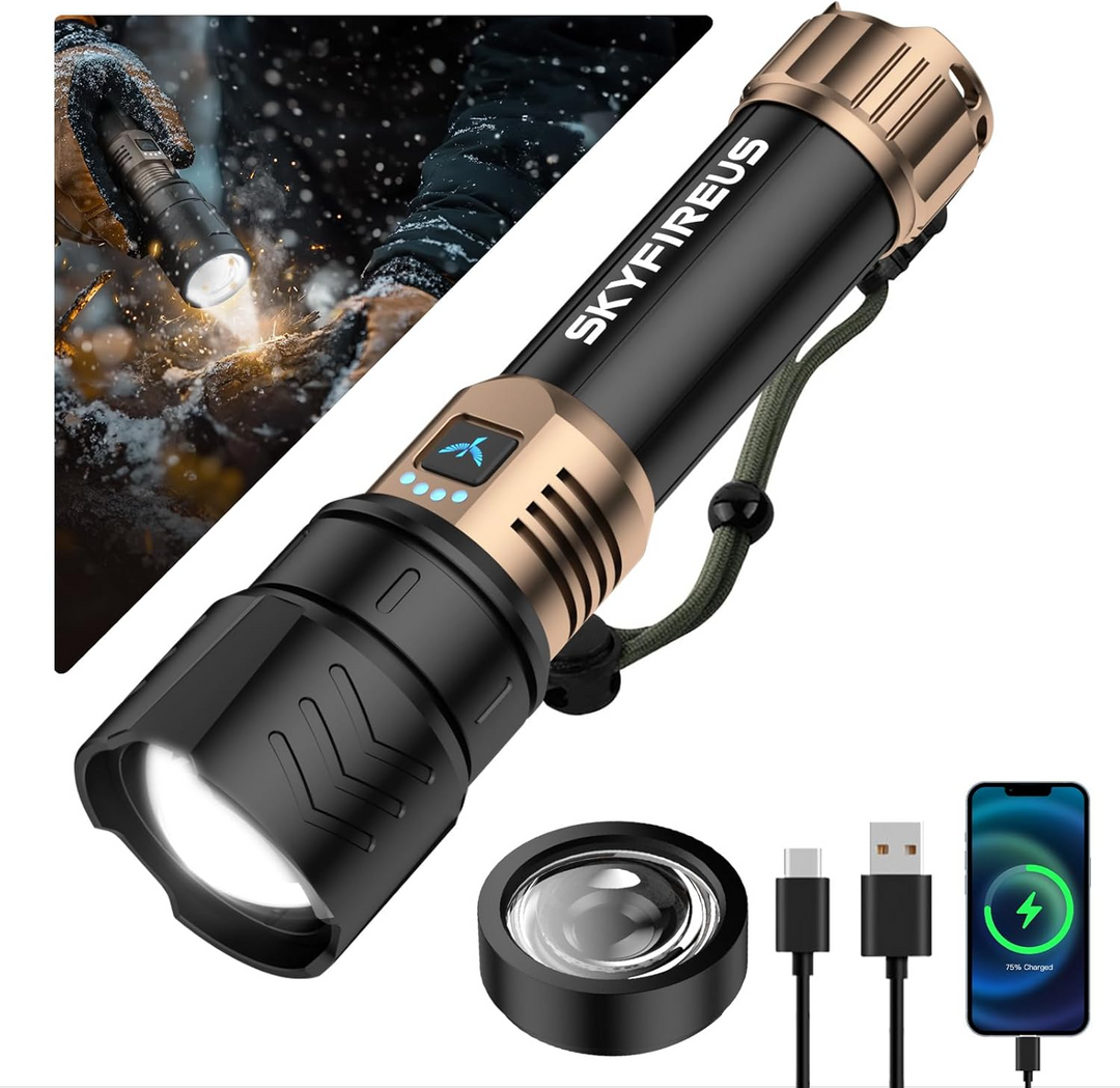 Oplaadbare Zaklamp met Zoomfunctie en Powerbank, Ideaal voor Avonturen en Noodsituaties 0