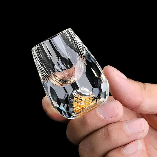 Set van 2 Handgemaakte Kristallen Glazen met Goudvlokken voor Whisky en Cognac 1