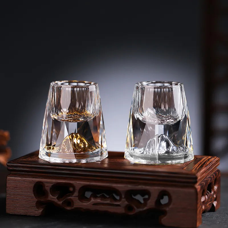 Set van 2 Handgemaakte Kristallen Glazen met Goudvlokken voor Whisky en Cognac 4