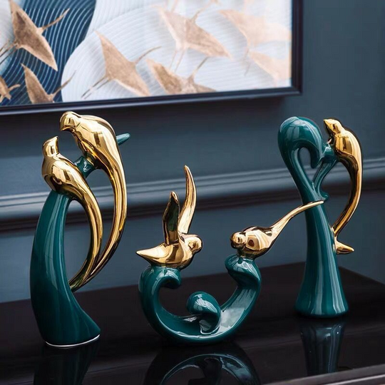 Set van Handgemaakte Keramische Tortelduifjes Moderne Kunst Decoratie 1