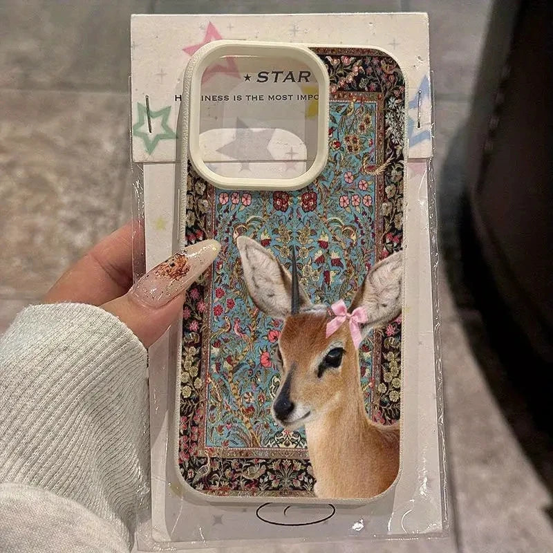 Telefoonhoesje voor iPhone met Vintage Bloem en Herten 1